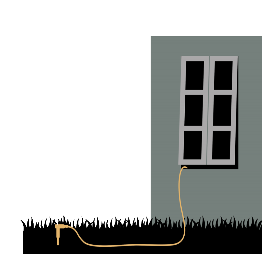 Illustration af et jordspyd i haven med kablet ind gennem vinduet