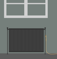Illustration af en radiator med jordingsklæmmen på og kablet ind i rummet